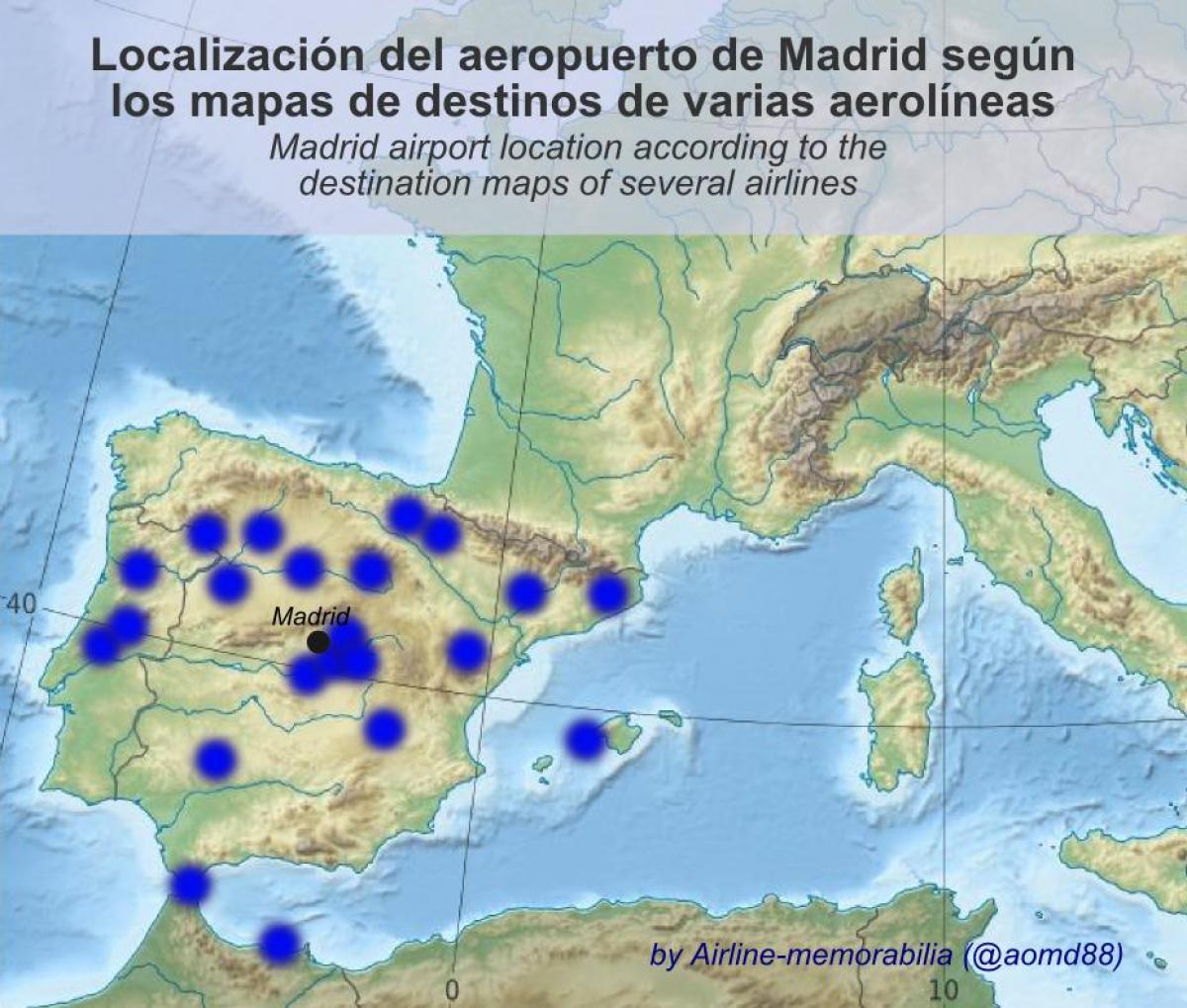 bản đồ của sân bay Madrid điểm đến