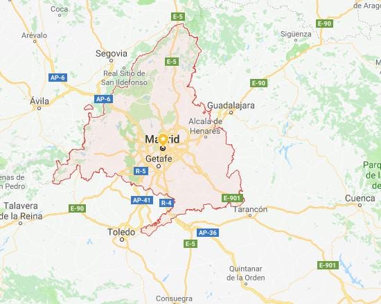 bản đồ của Madrid và xung quanh thành phố