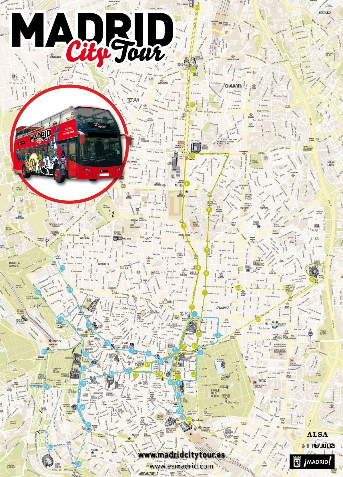 Madrid xe buýt thành phố, bản đồ du lịch