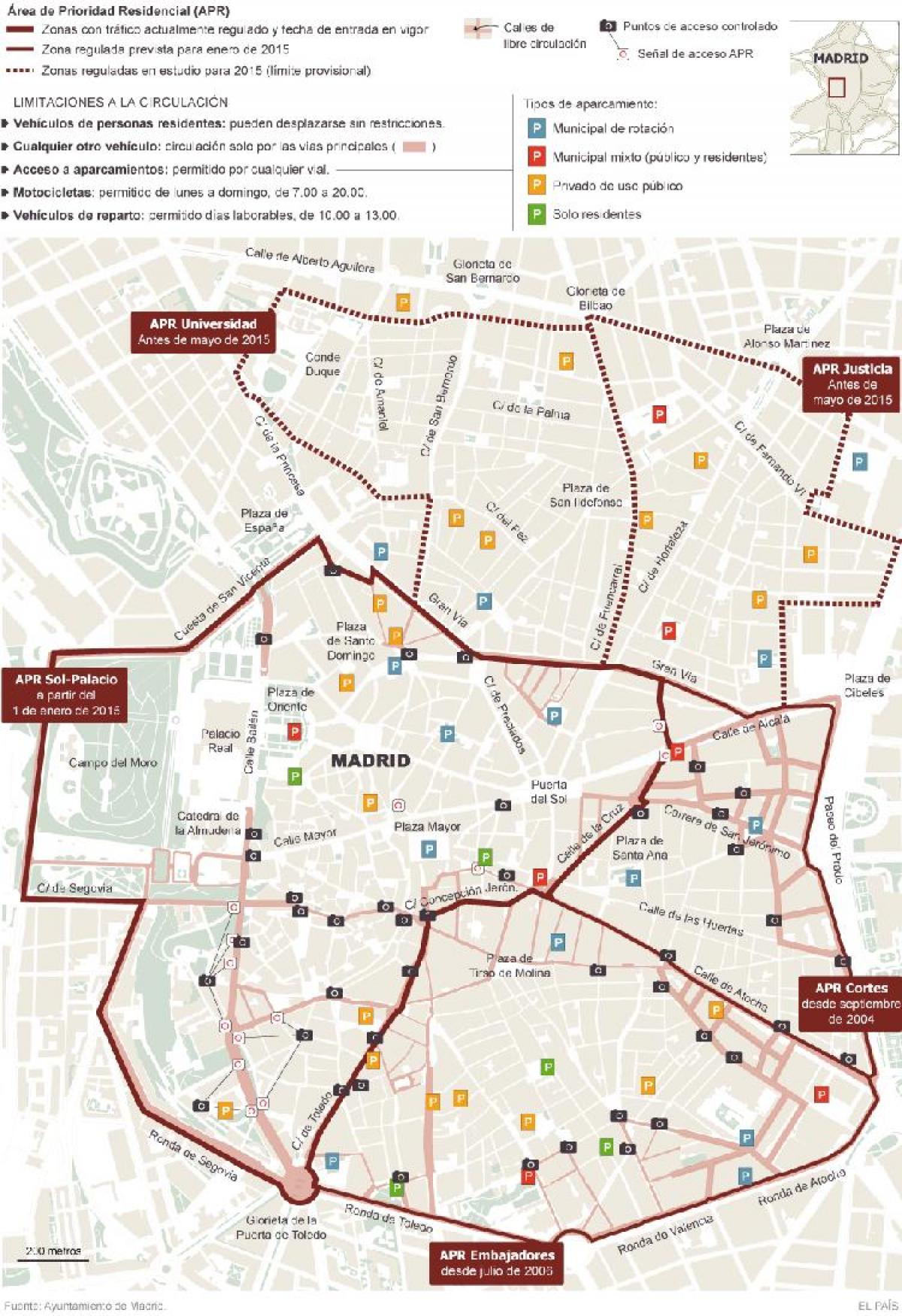 bản đồ của Madrid bãi đậu xe